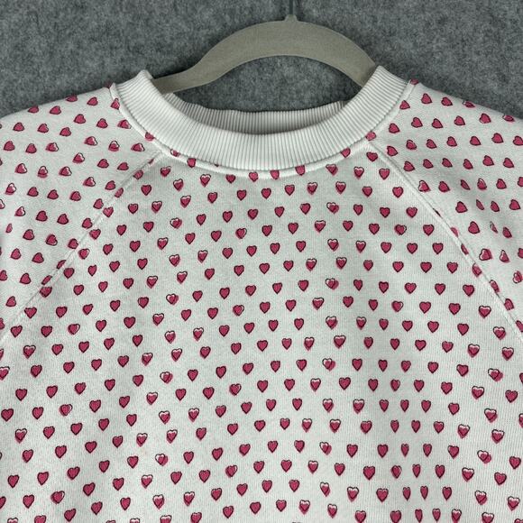 Roller Rabbit Sweatshirt Womens XS Pink Heart Print Organic Crewneck Casual FLAW - Picture 2 of 12